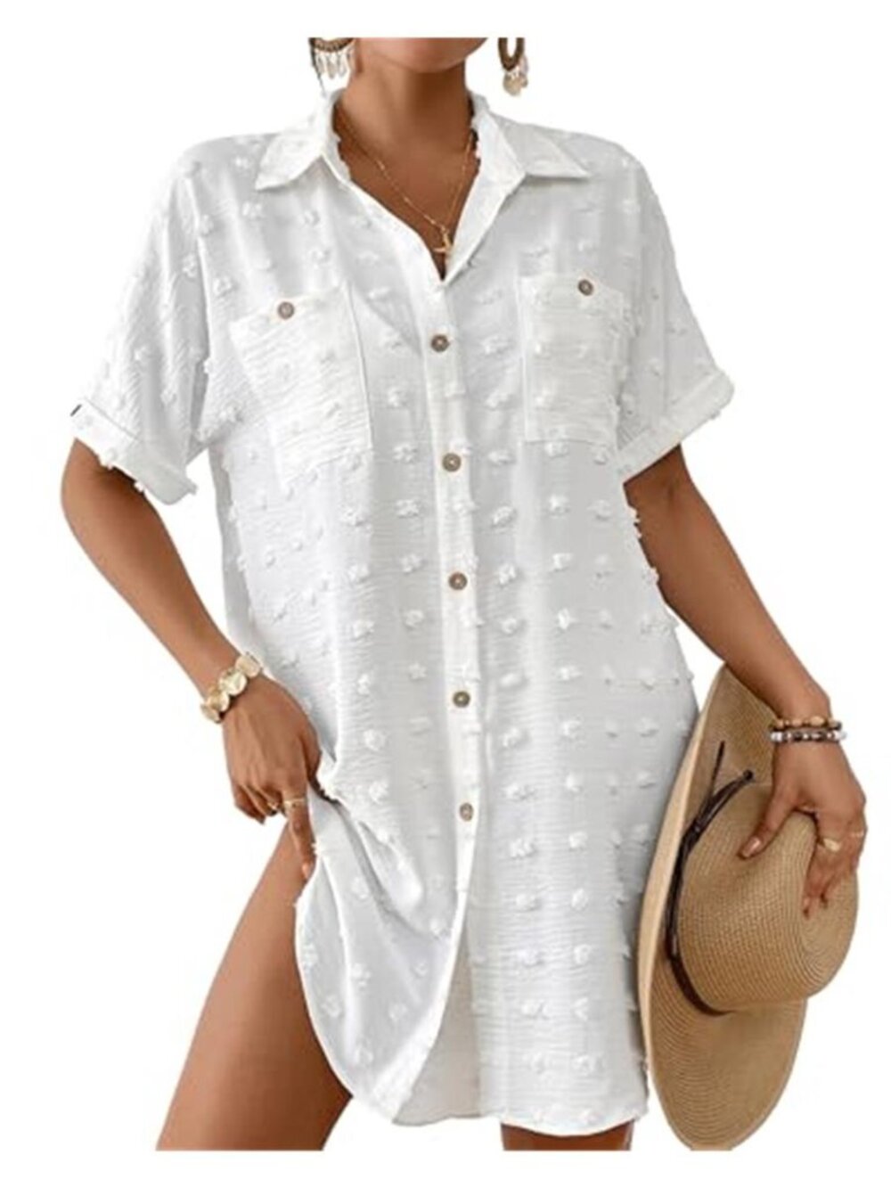Bsubseach Swimsuit Coverup for Women Swiss Dot Bathing Suit Swimwear Button